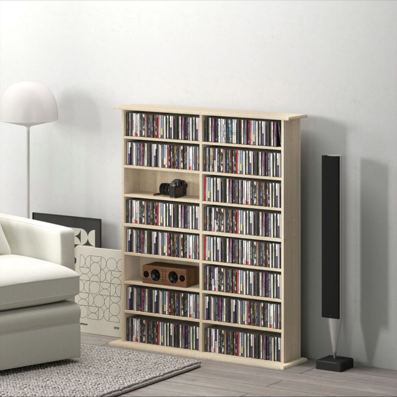 Bibliothèque Multimédia Premium – Chêne (Capacité 720 CD / 396 DVD)