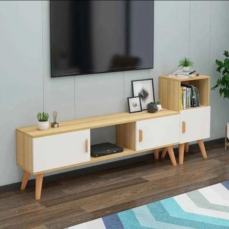 Meuble TV - SCANDI - 120cm salon et séjour blanc - Blanc et chêne