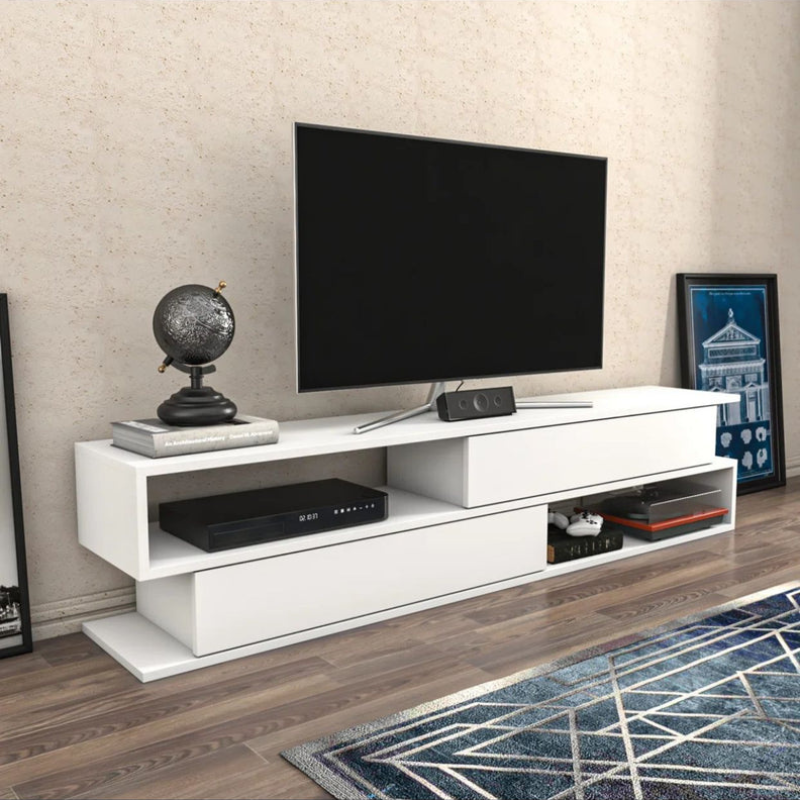 Meuble TV Margrete pour téléviseurs jusqu'à 70 Blanc 160cm