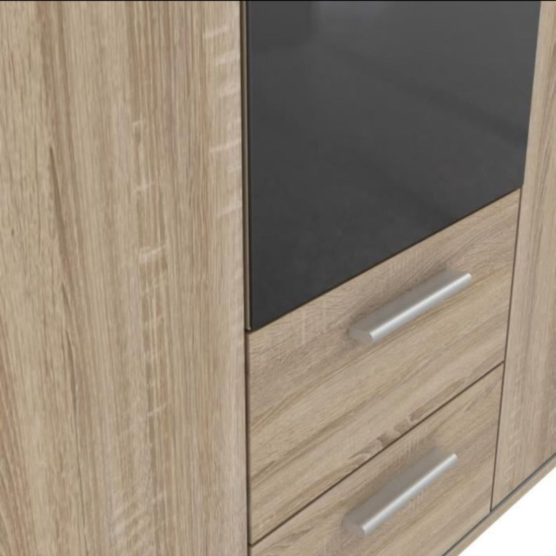 Armoire  3 portes battantes avec 1 miroir + 2 tiroirs - Décor chene Sonoma