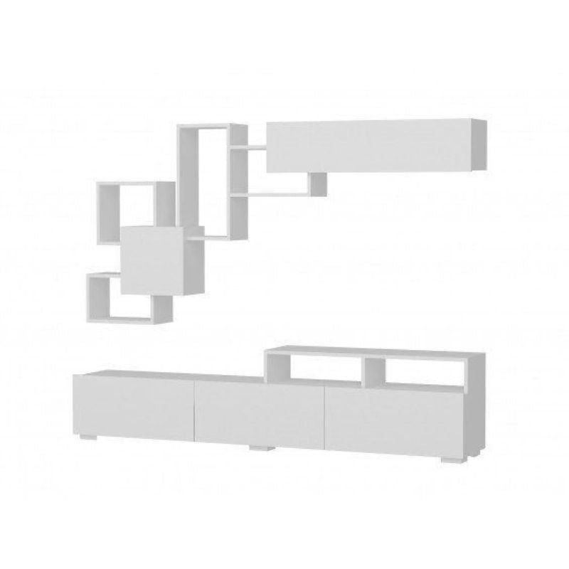 Meuble TV avec étagères flottantes - Blanc - 210 cm