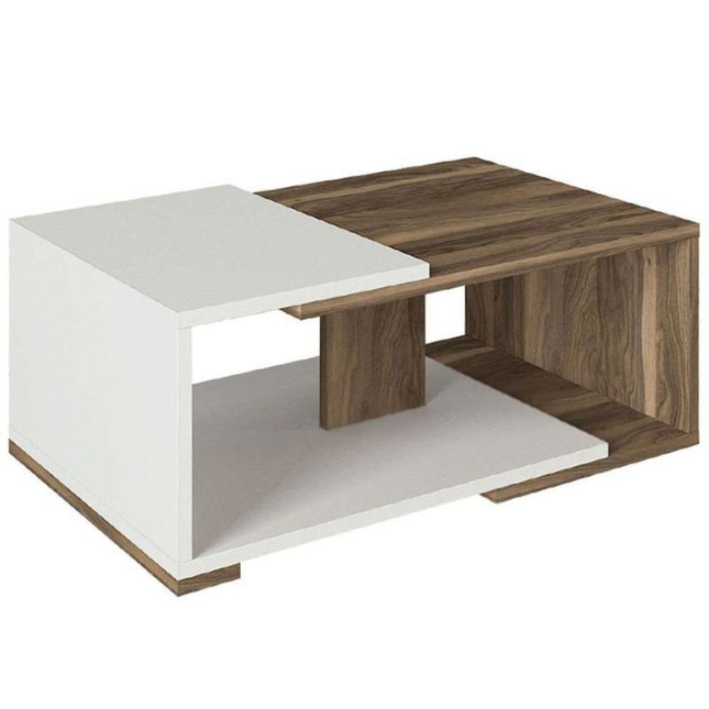 Table basse - ATERAM - Blanc et Noyer bois Mdf - 81cm