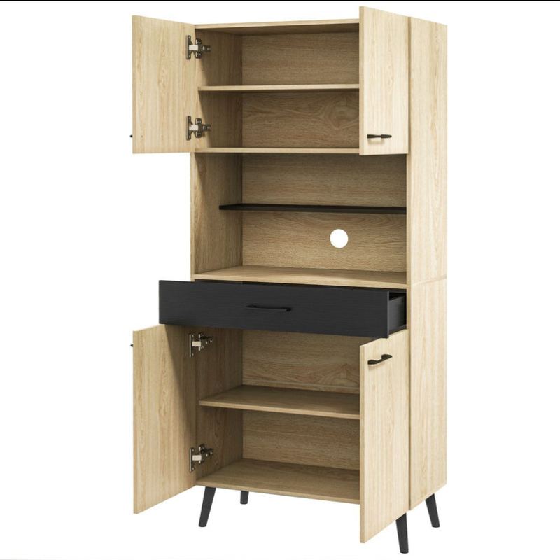 Armoire de cuisine multi-rangements avec tiroir 2 placards étagères réglables - Noir et Chêne