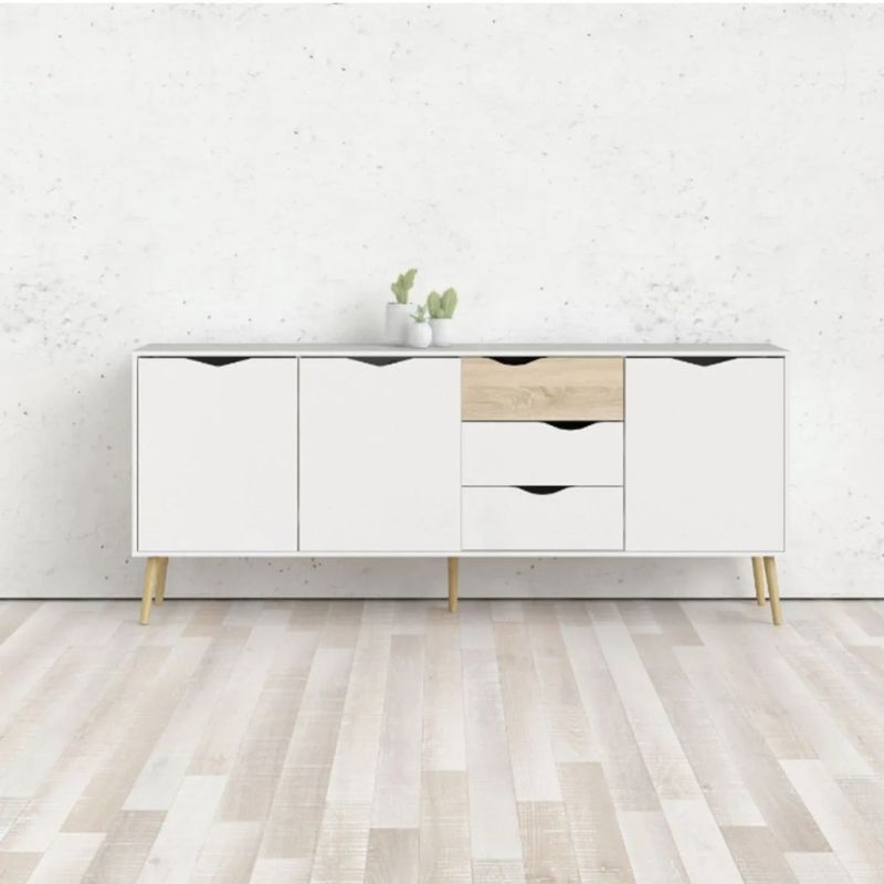 Buffet avec 3 tiroirs et 3 portes Blanc et chêne