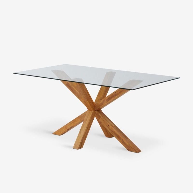 Table à Manger AGERBY – Verre Trempé & Hêtre Naturel