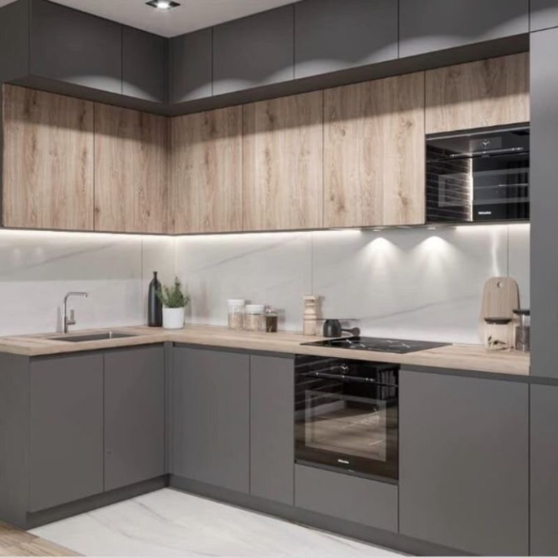 Cuisine GREY & OAK - Anthracite Mat & Chêne Naturel Sur Mesure