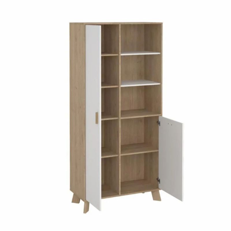 Buffet haut à deux portes en finition chêne et blanc