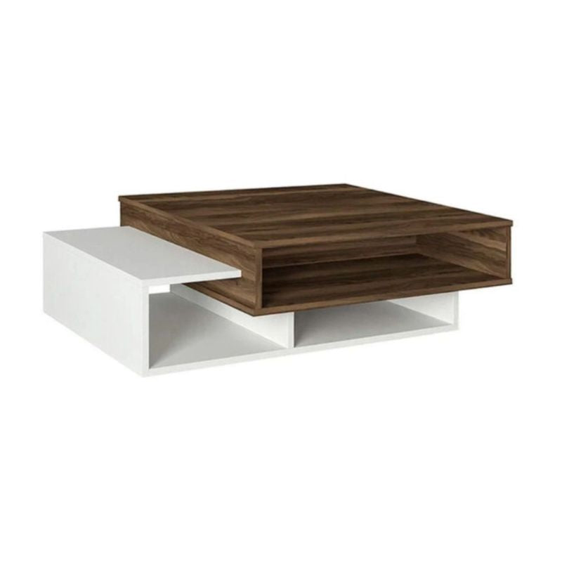 Table Basse EVAR – Noyer & Blanc Minimaliste