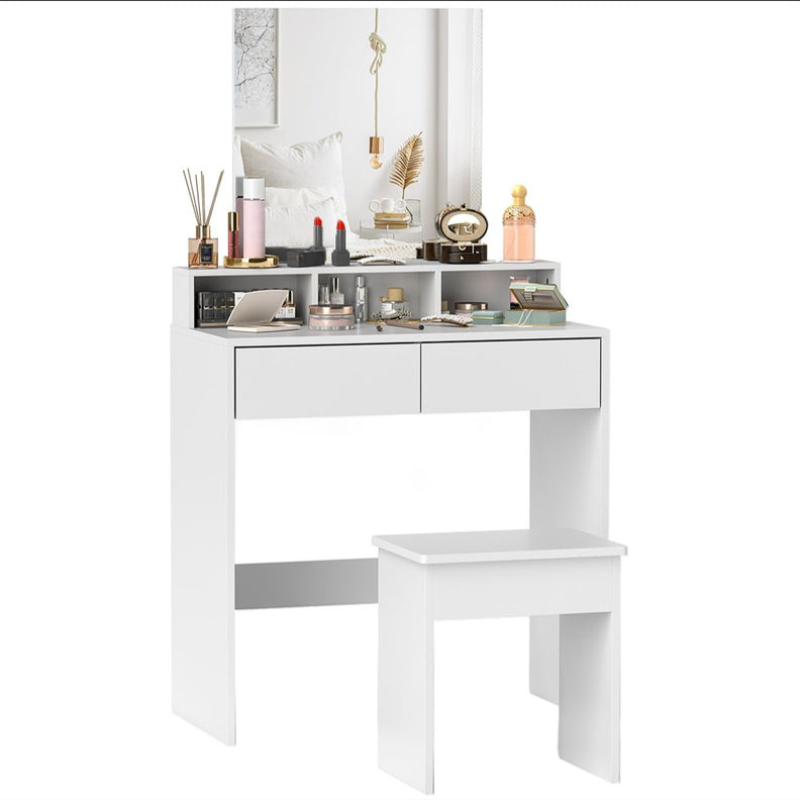 Coiffeuses de Maquillage avec Miroir, 3 Étagères, 2 Tiroirs et Tabouret