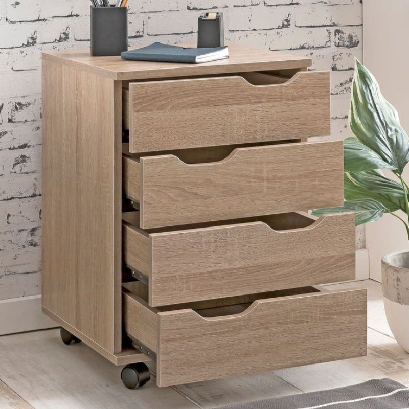 Table de chevet - Chêne 4 tiroirs bois MDF