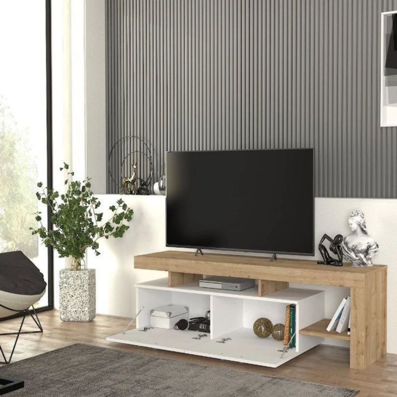 Meuble TV Acnes Megapap - chêne et blanc - noir et Noyer  160cm