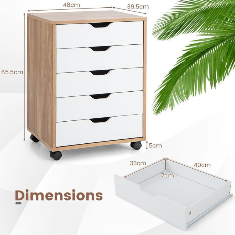 Table de chevet - Noyer et Blanc 5 tiroirs bois MDF