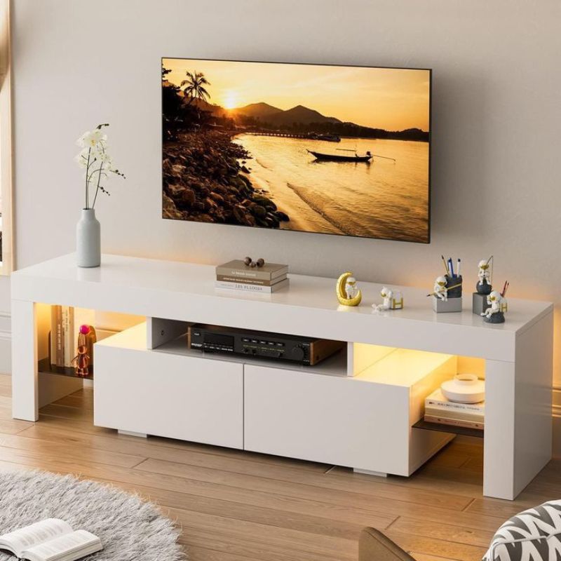 Meuble Tv 200cm Avec éclairage LED OTIS - Banc - chêne - noir