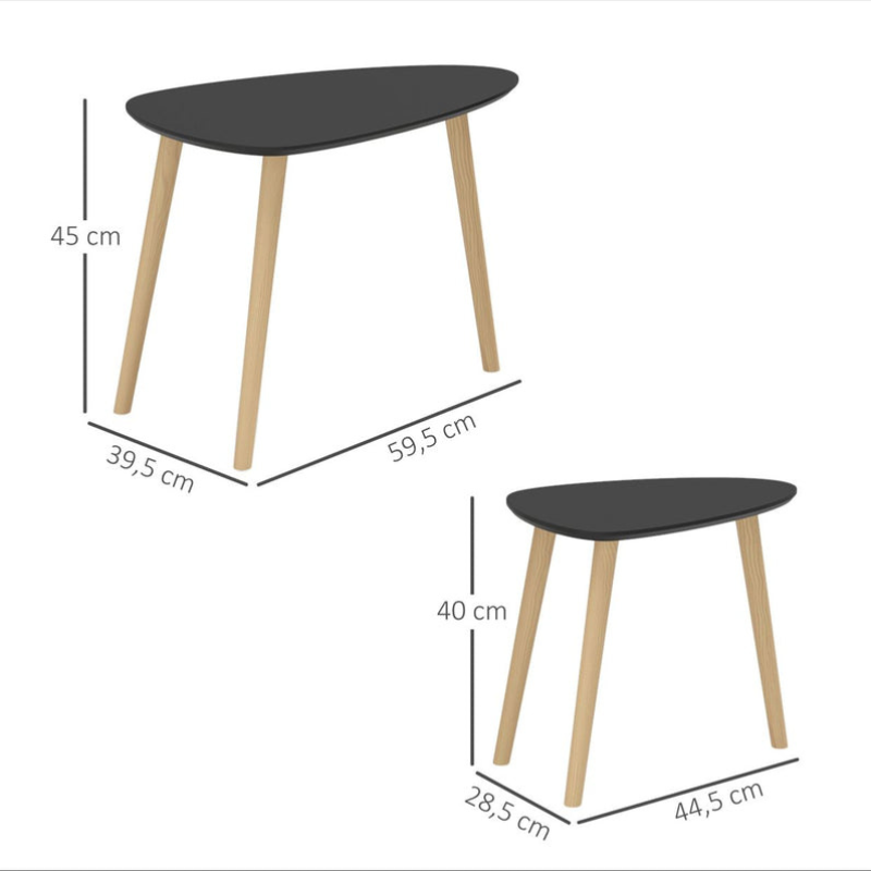 Lot de 2 tables basses gigognes design scandinave pieds en bois et plateau en bois