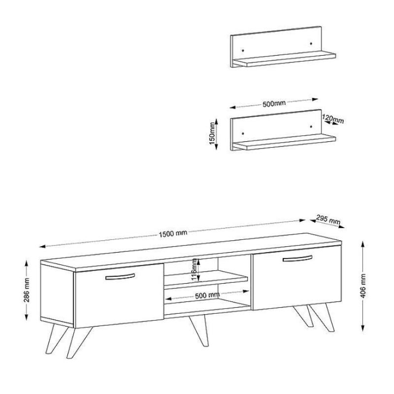 Meuble TV AYDEN 150cm - Noyer et Blanc