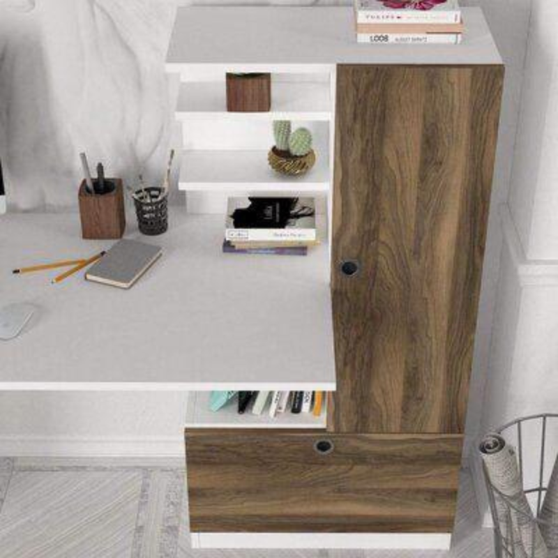 Bureau avec bibliothèque - NISE - Noyer et Blanc 149cm