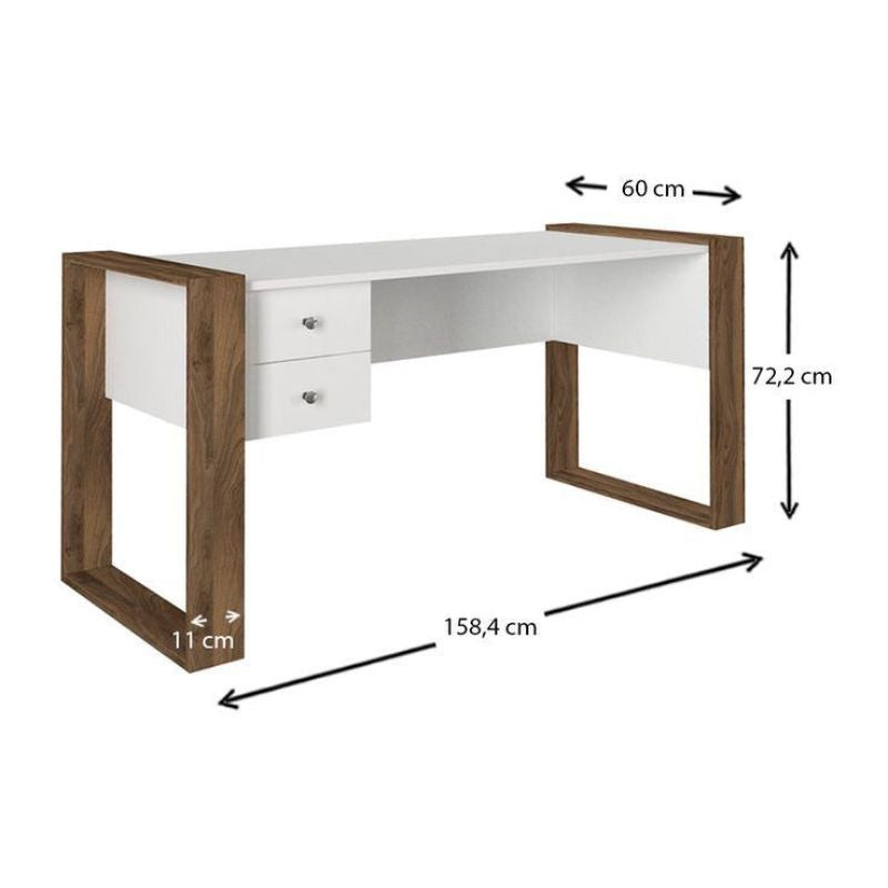 Bureau SWORD - Blanc & Noyer - 158 cm