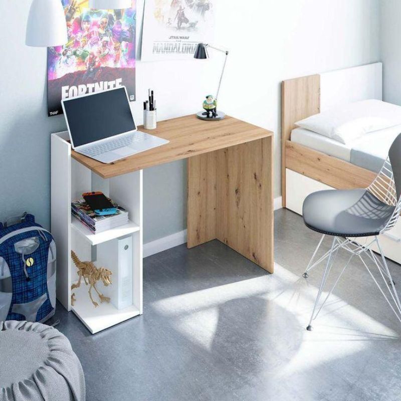 Bureau - MOOD - 100cm Blanc et chêne bois Mdf
