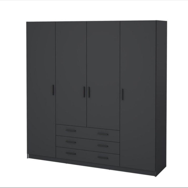 Armoire VEGA - Décor Gris anthracite - 4 portes + 3 tiroirs