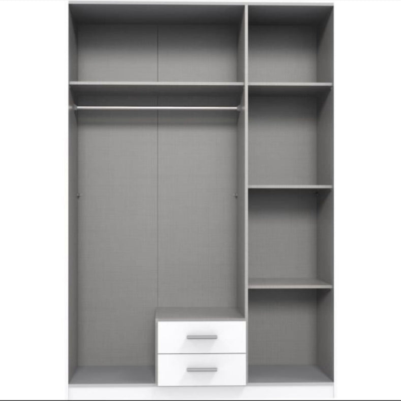 Armoire AGIA – Décor Gris & Chêne – 3 Portes Battantes & 2 Tiroirs