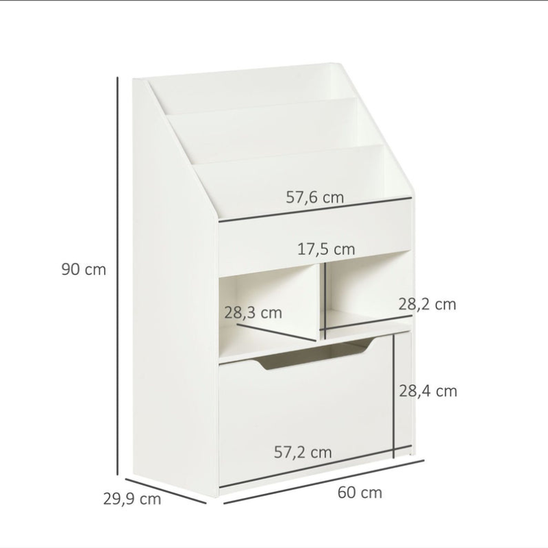 Bibliothèque étagère Multi-Rangement 3 étagères 2 niches Grand tiroir en bois - Blanc