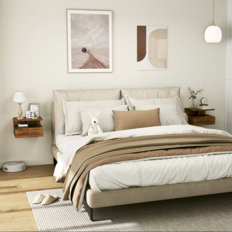Pack Set de 2 Tables de Chevet Suspendues pour Chambre à Coucher avec Tiroir et Étagère