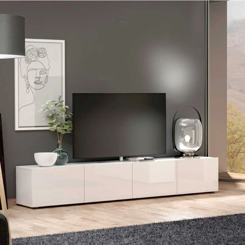 Meuble TV moderne à 4 portes - Blanc - 225cm