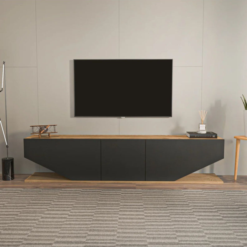 Meuble TV moderne - Pearl - pour téléviseurs jusqu'à 71 chêne et Gris 180cm