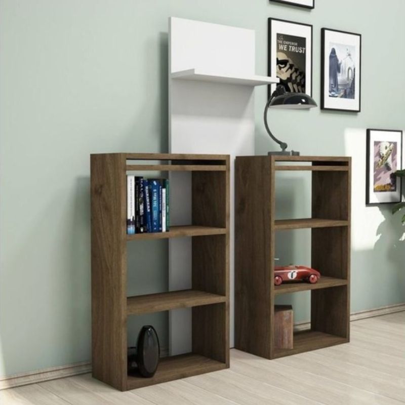 Bureau MADERA - Blanc et Noyer - avec Rangement Intégré