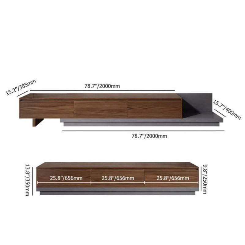 BELY Meuble TV en Noyer et Gris - 200cm