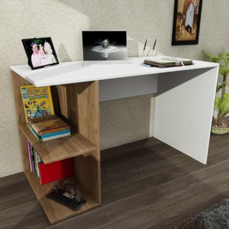 Bureau - ELEGANT - 120cm bois Mdf blanc et Noyer