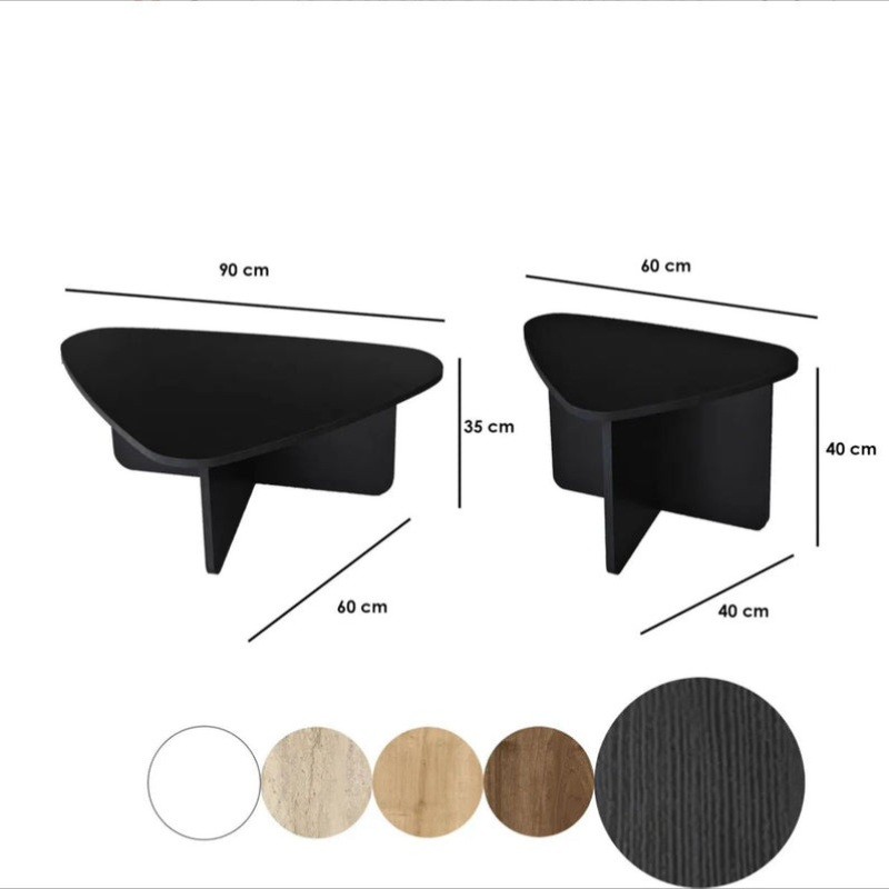 Table basse - noyer - Noir - chêne - triangle organique (x2)