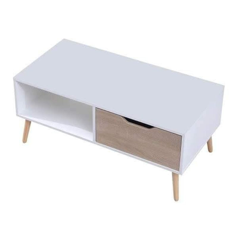 Table basse - Blanc et chêne - avec terroir bois Mdf - 100 cm