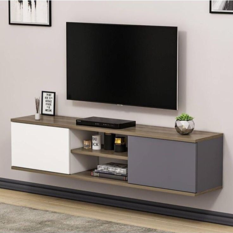 Meuble TV Mural Ayze 149cm Anthracite - Blanc - Noyer