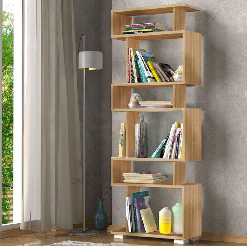 Bibliothèque à étagères - LOCK - 163cm chêne bois Mdf