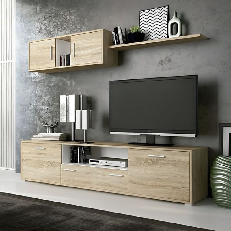 Ensemble complet petit salon : Meuble TV, Unité murale & Étagère - 200cm
