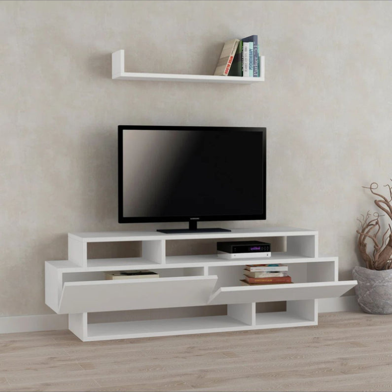 Meuble TV Latham - Blanc - 125cm (Pour TV 50" ou moins)