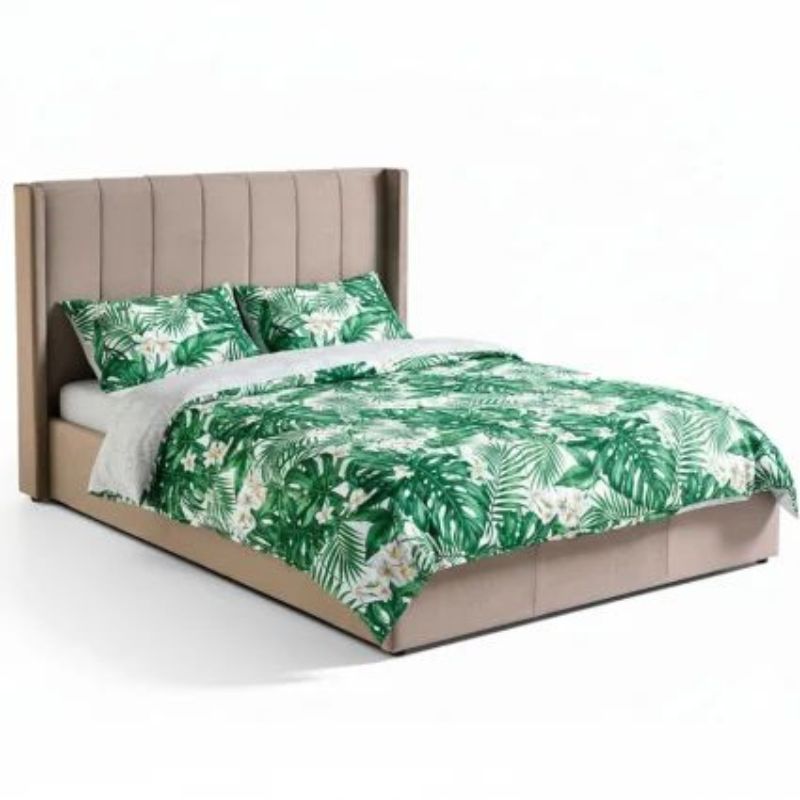 Lit Double MAGORIAL – Sommier Relevable en Velours Taupe