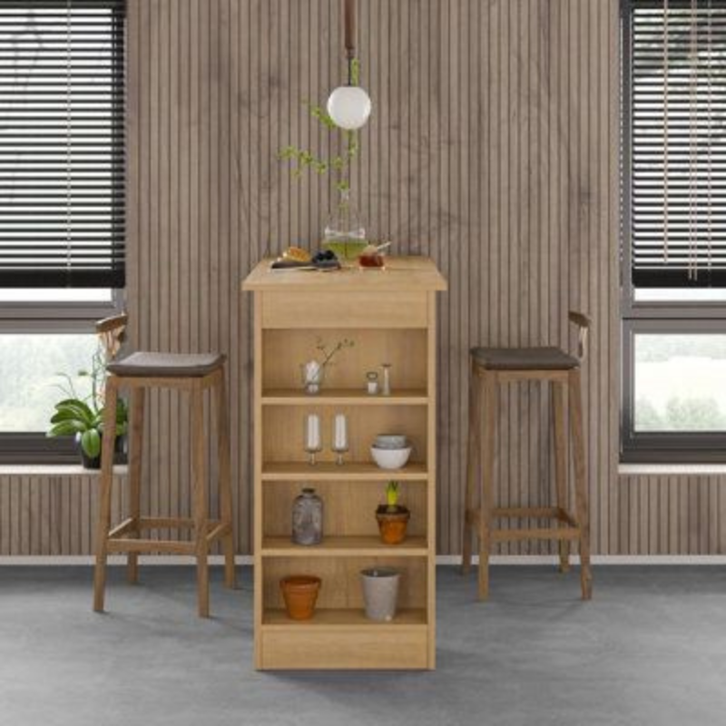 Table bar à manger en bois SWALLO 117 cm – Blanc & Chêne