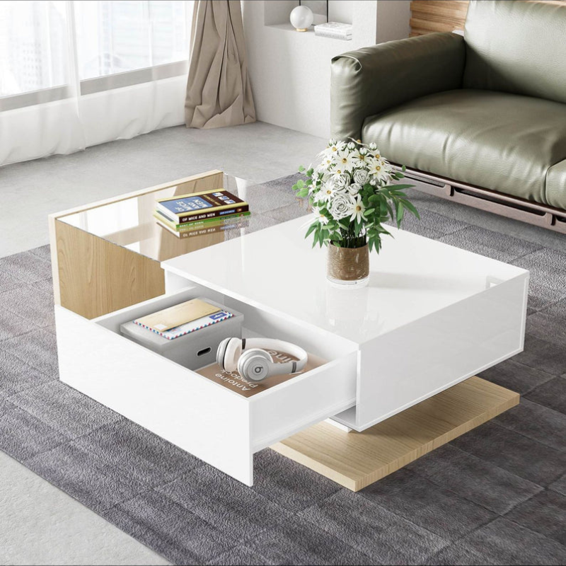 Ensemble de Tables Basses s et Extensibles avec Deux Tiroirs, Design Élégant en MDF