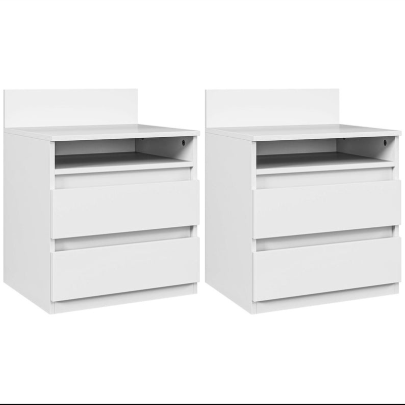 Pack Lot de 2 Tables de Chevet Modernes – Blanc Épuré – avec Tiroir & Étagère