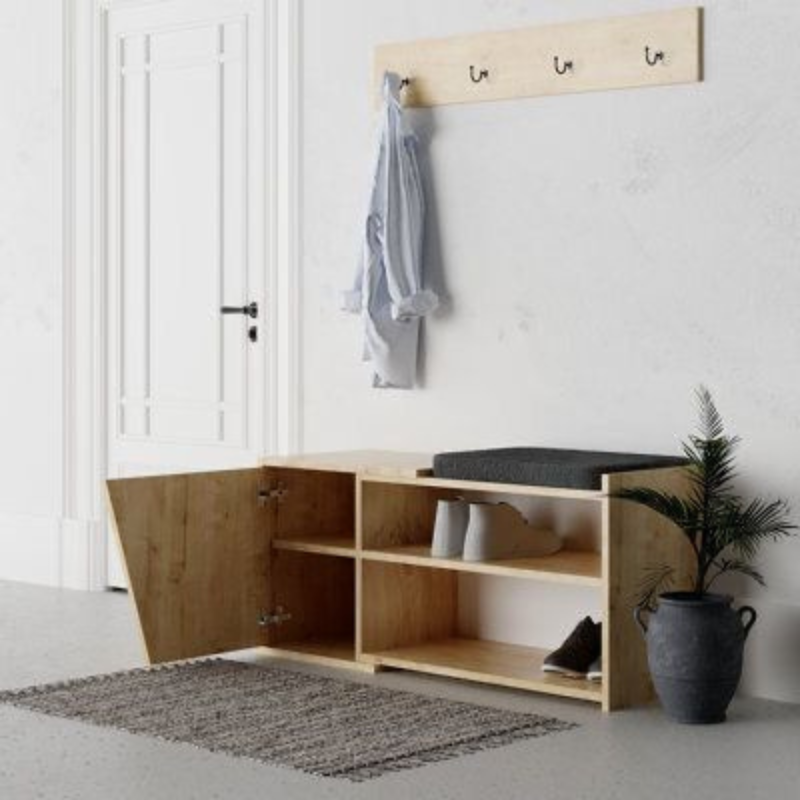 Meuble chaussures avec assises FIONA - anthracite - chêne bois Mdf 104 cm
