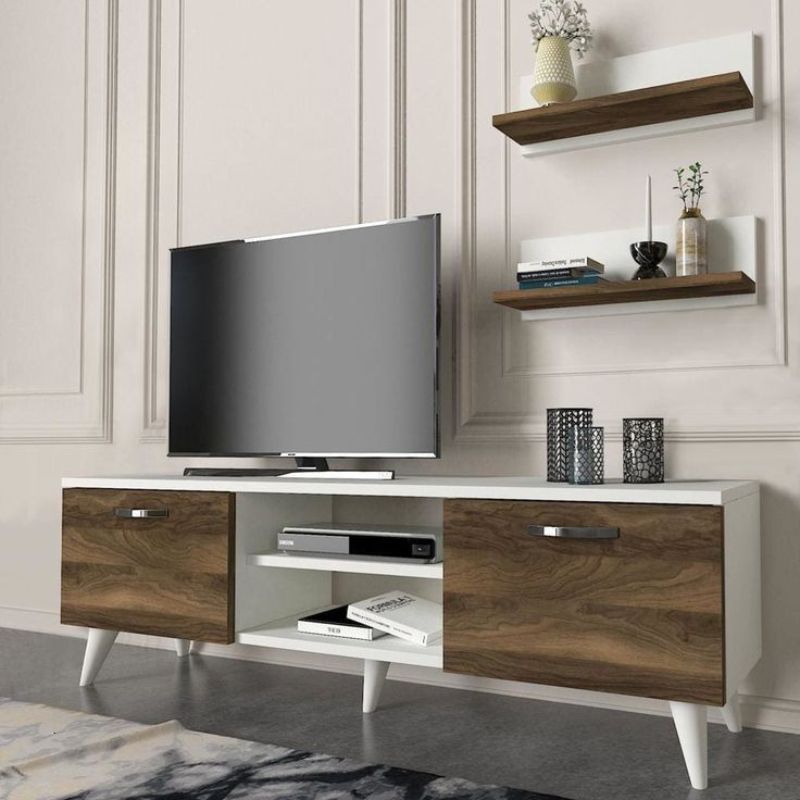 Meuble TV AYKIL - Noyer et Blanc - 150cm