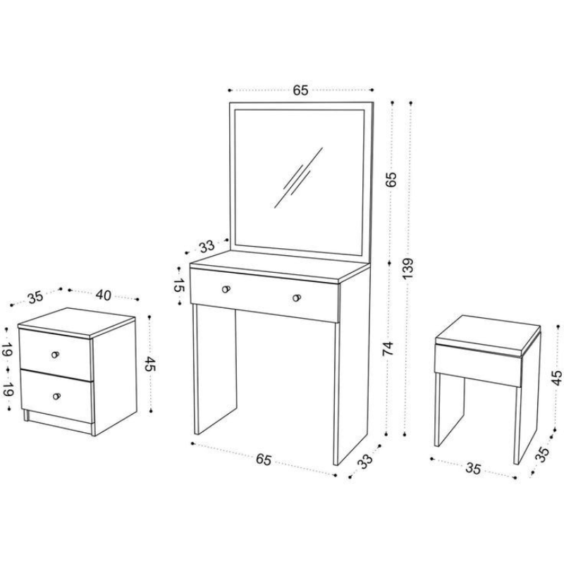 Ensemble Coiffeuse de Maquillage Complète – Blanc Éclatant (Miroir, Tabouret & Tiroirs)