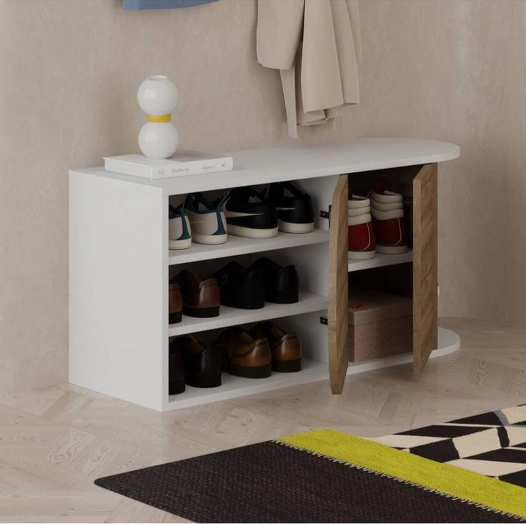 Meuble chaussures moderne - Blanc et Noyer