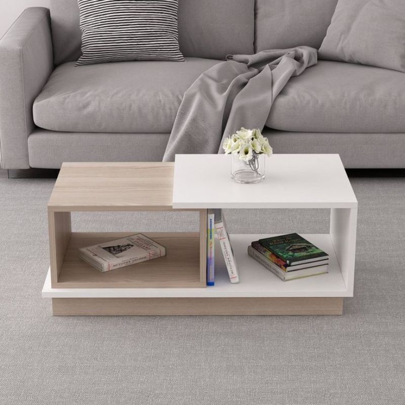 Table Basse - CONCEPT - chêne et  blanc bois Mdf - 90cm