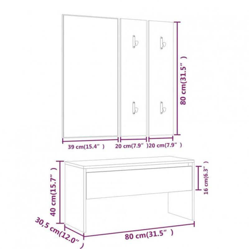 Ragui à chaussures avec assise et porte-manteau Chêne - 80cm bois Mdf