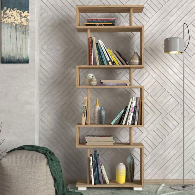 Bibliothèque à étagères - LOCK - 163cm chêne bois Mdf
