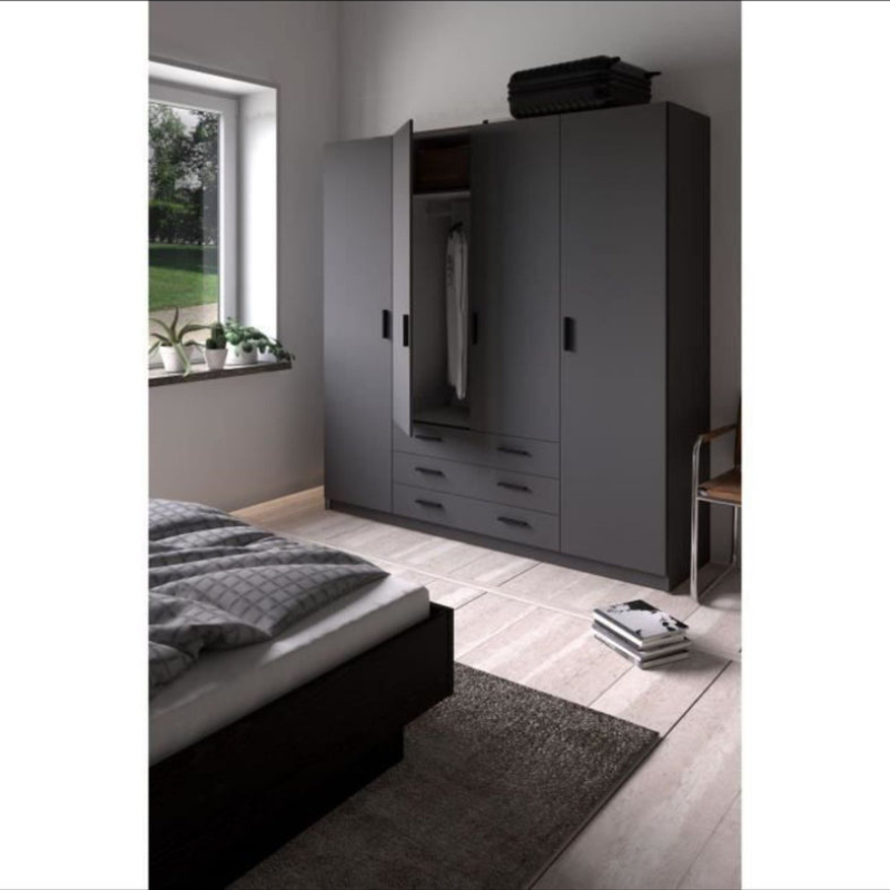 Armoire VEGA - Décor Gris anthracite - 4 portes + 3 tiroirs