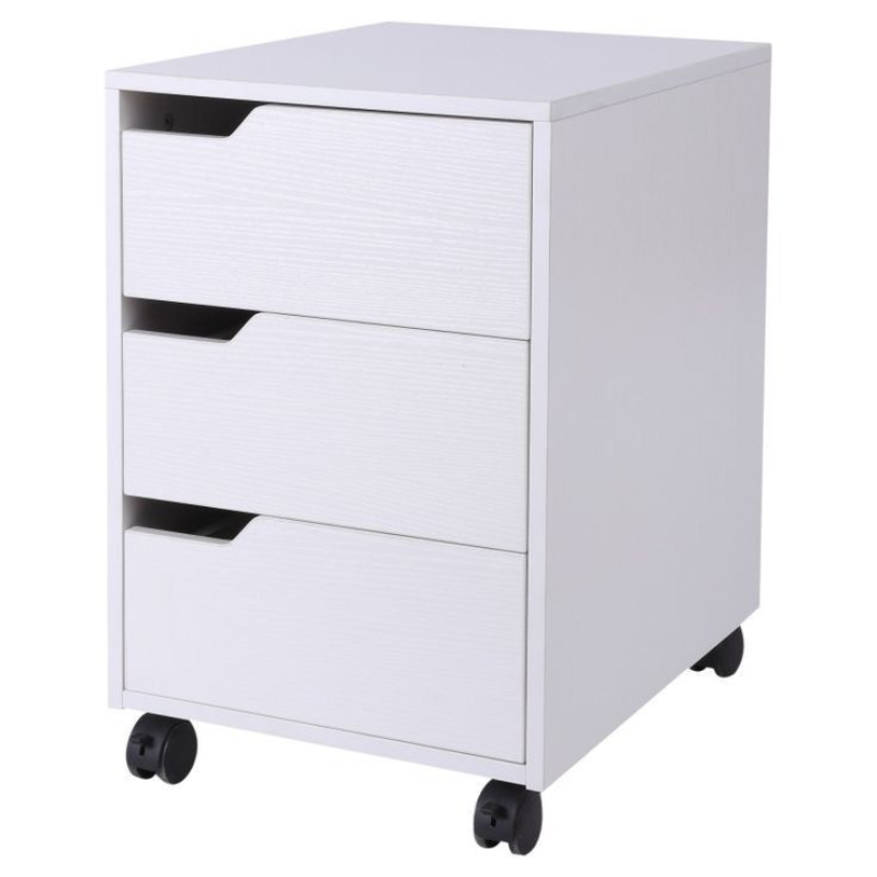 Table de chevet - Blanc 3 tiroirs bois MDF